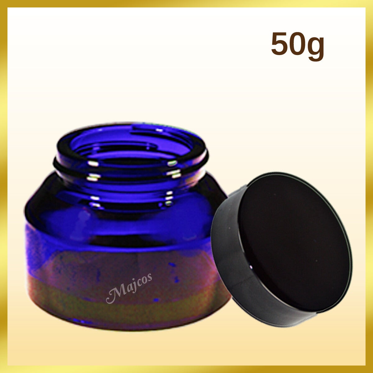 50g empty Blue Glass Jars supplied with shiny Black screw Caps & inner Liner