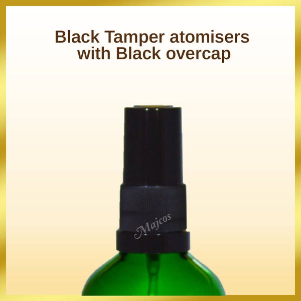 Black Tamper atomiser / fine mist Spray with Black overcaps
