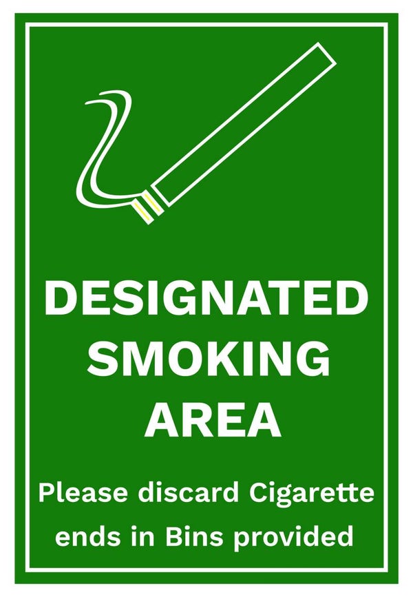 Designated Smoking area sign - size A4
