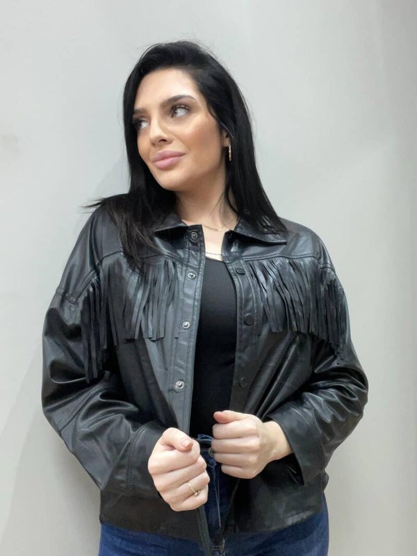 Chaqueta polipiel flecos