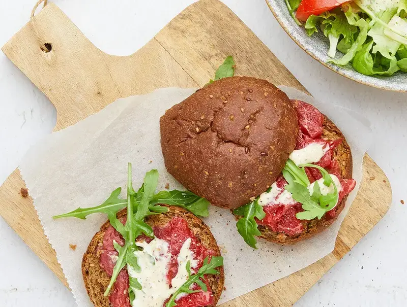 Broodje carpaccio, lunch tijdens afslankprogramma