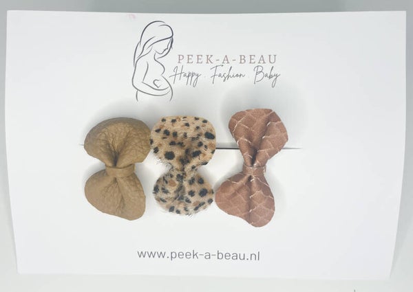 Haarspeldjes set strik camel-panter - sale