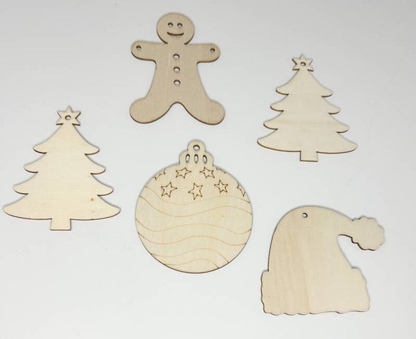 Set 5 DIY kersthangers hout