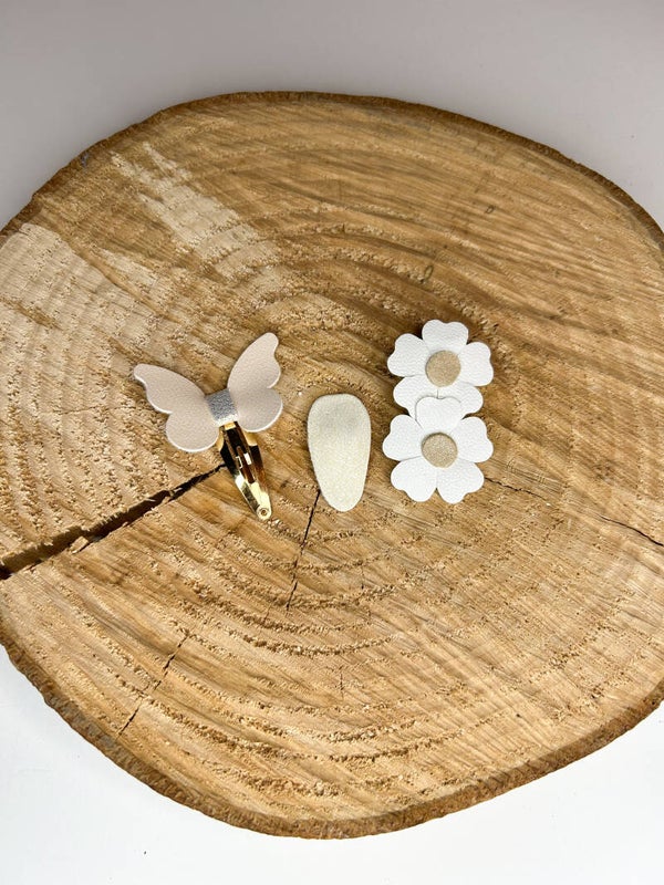 Haarspeldjes set crème madelief-vlinder