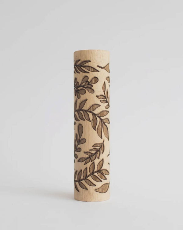 Houten klei- / zand roller sierlijke blaadjes
