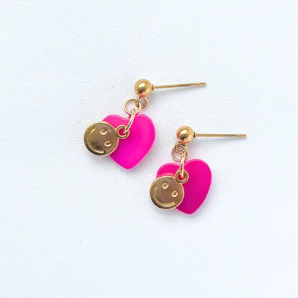 Oorbellen smiley roze hart