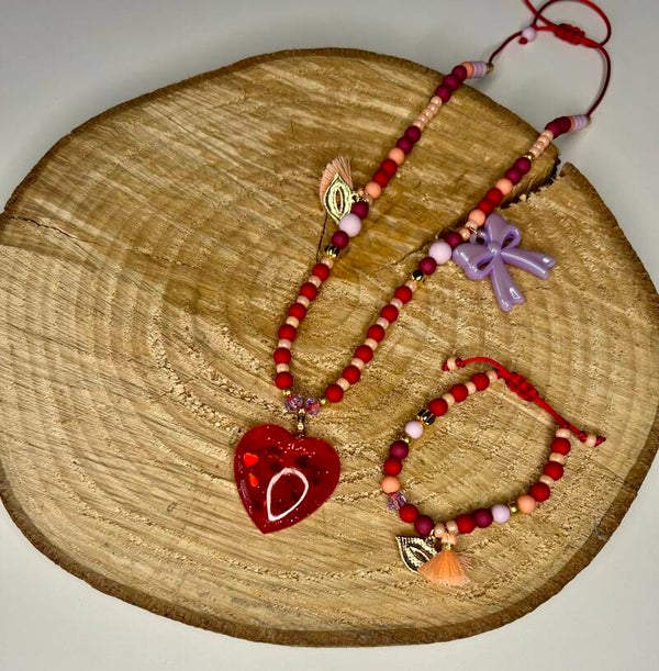 Kralen armband rood/roze
