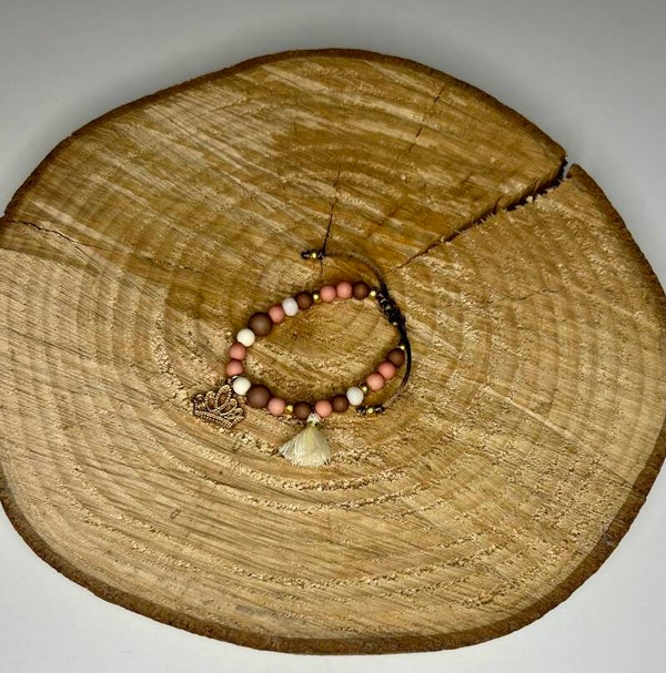 Kralen armband bruin/roze