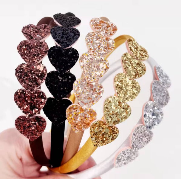Glitter diadeem hartjes rosé goud