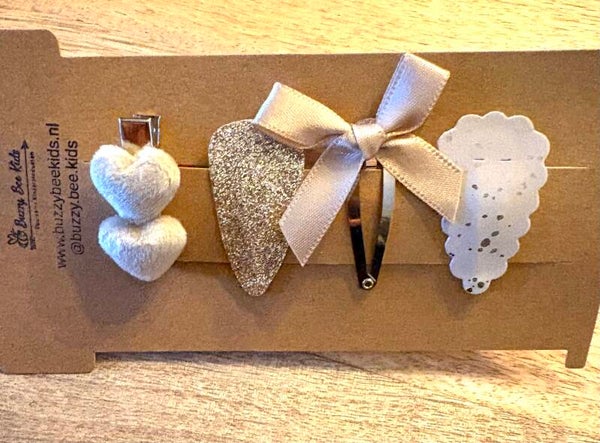 Haarspeldjes kerst beige/goud