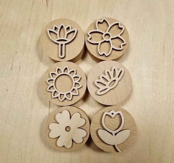 Houten stempelset bloemen