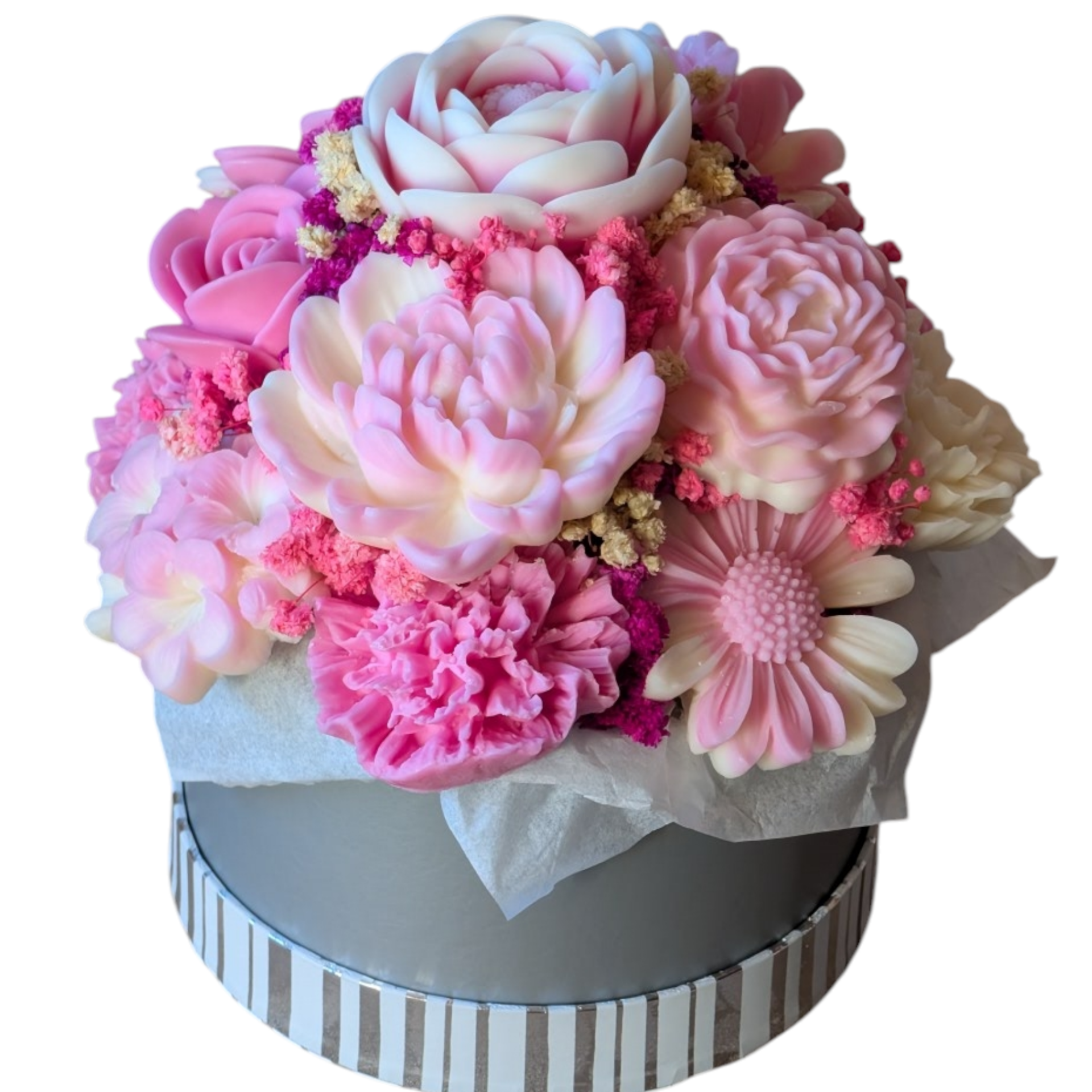 Wachsblumengesteck "M" rosa/weiß