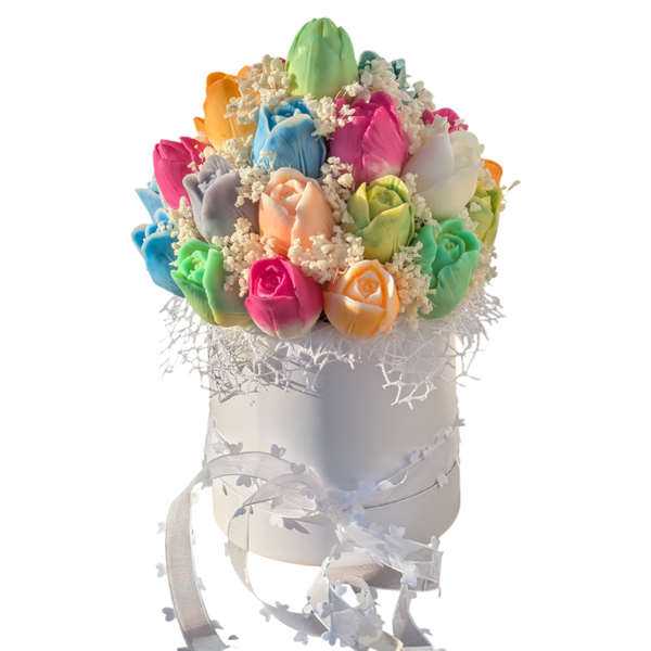 Wachsblumenstrauß Frühling bunte Tulpen