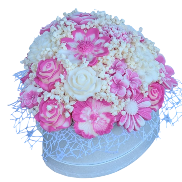 MUTTERTAG Wachsblumengesteck in Herzform