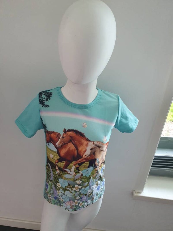 Paars shirt aqua blauw