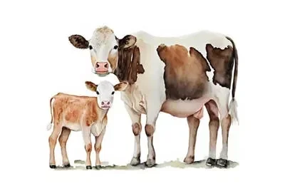 Muurplaat roodbont koe kalf