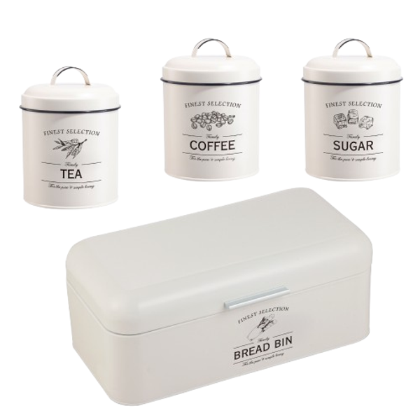 Herzberg 4-delige vintage broodtrommelset - Mat Creme