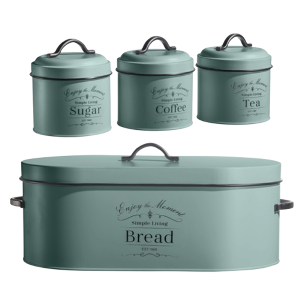 Herzberg 4-delige Vintage Broodtrommelset  - Saliegroen