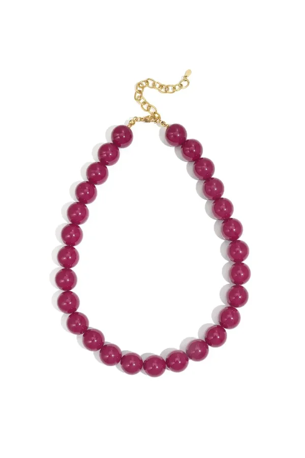 Grote Gekleurde Kralen Ketting Fuchsia