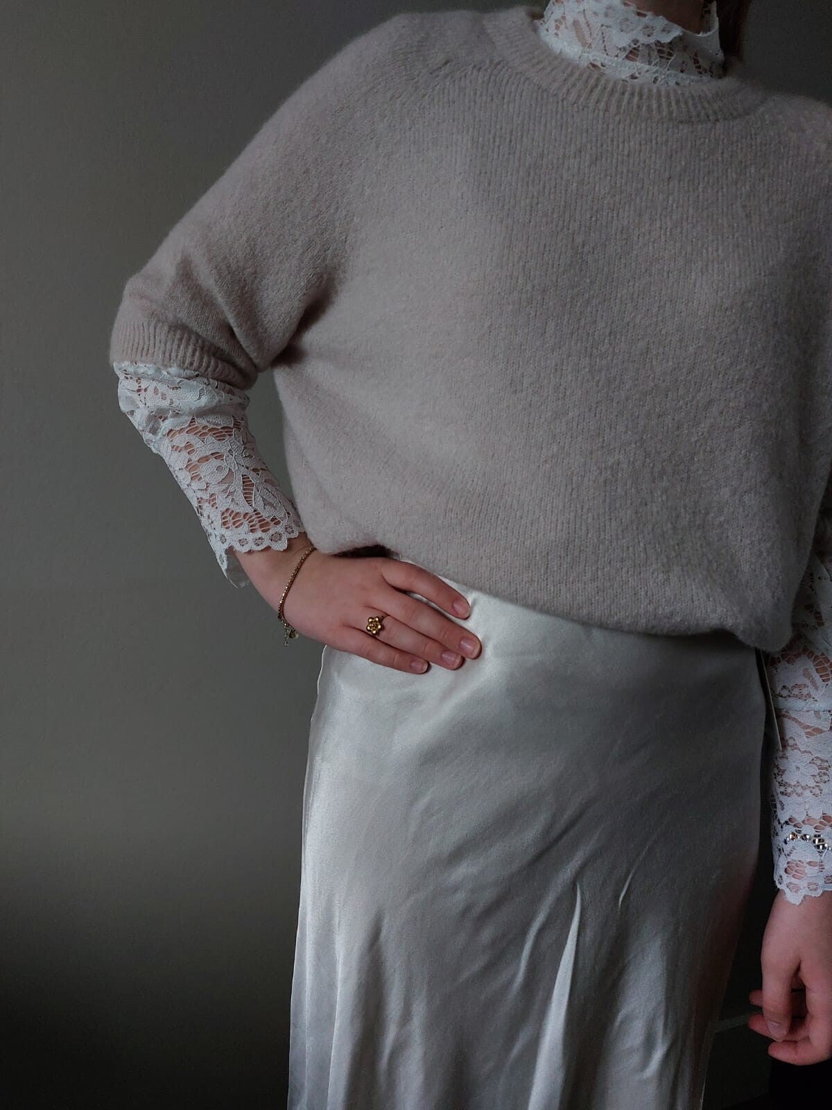 Satijnen Rok Anna - licht beige