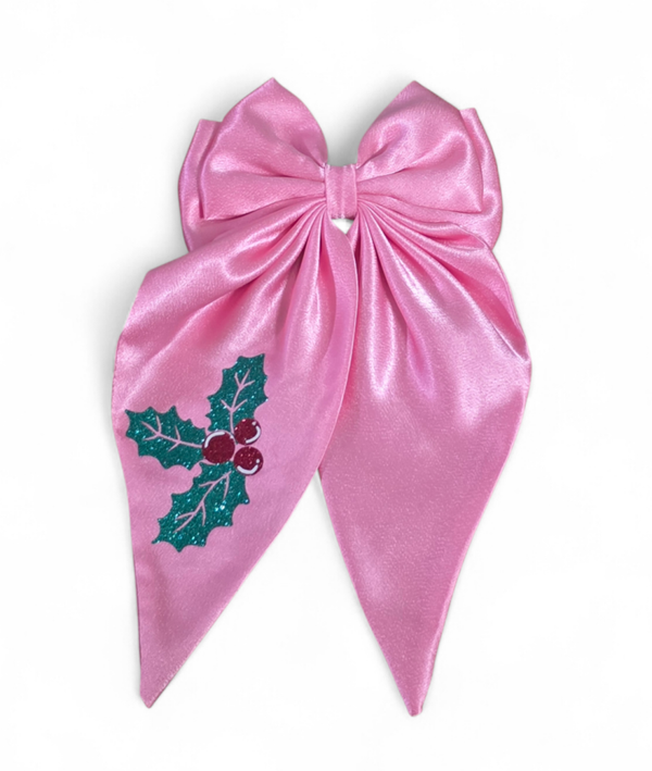 Pink Holly Satin Coquette Hairbow
