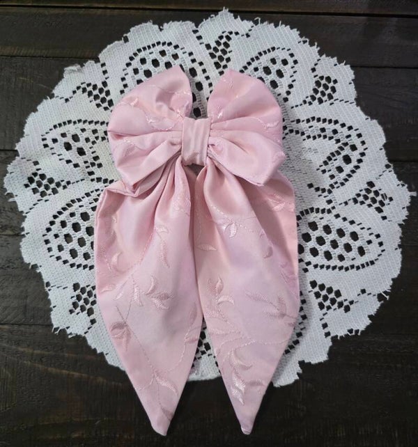 Pink Embroidered Hairbow