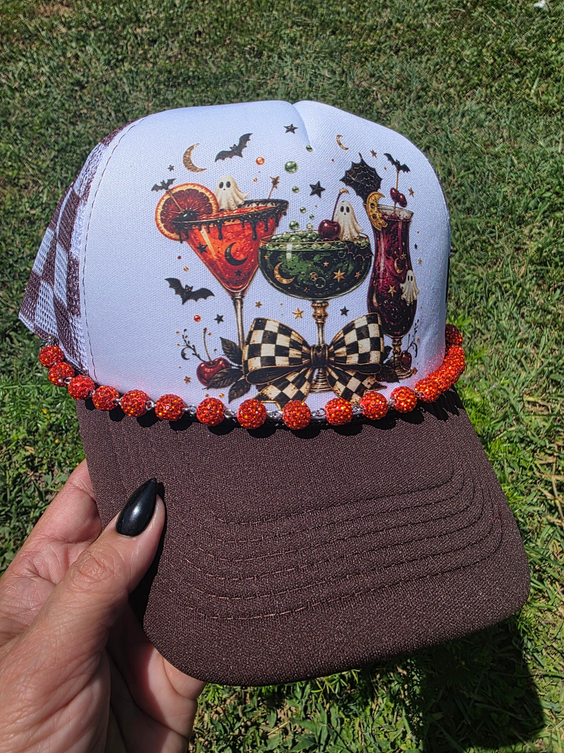 Brown Checkard Wine Brew Trucker Hat