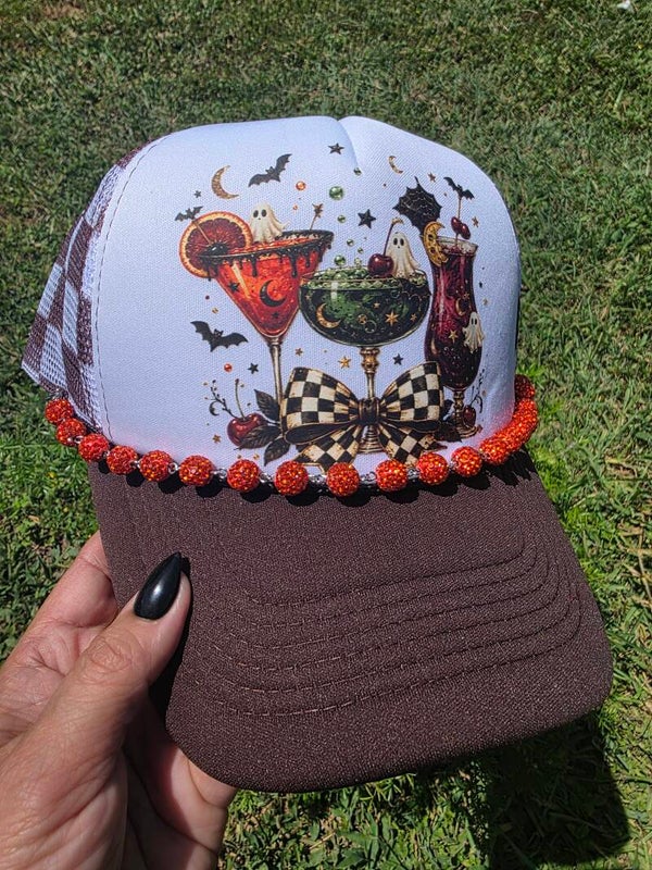 Brown Checkard Wine Brew Trucker Hat