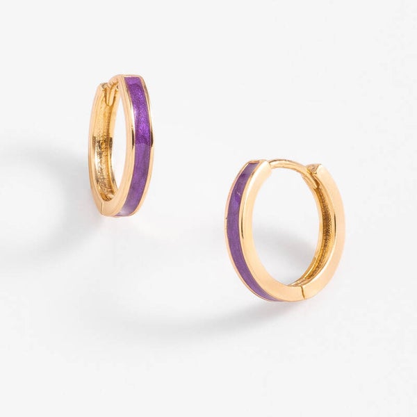 Gold plated earrings with vibrant purple enamel detail