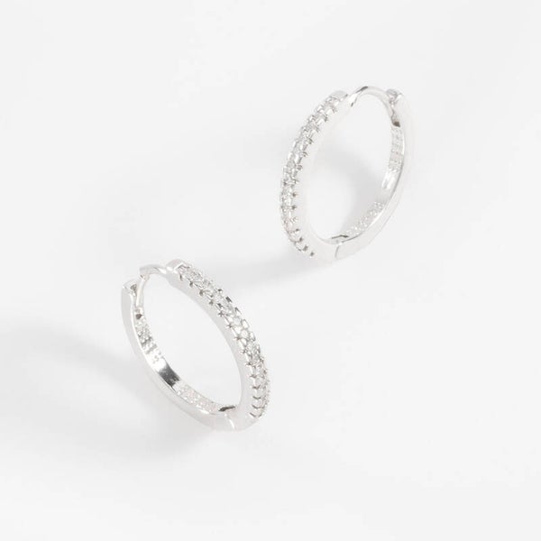 Rhodium plated hoop earrings brilliant crystal accent stones