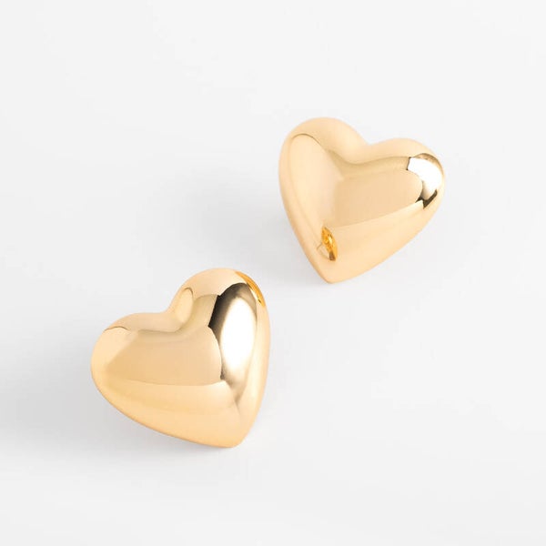 Gold plated earrings puffy heart polished modern bold design