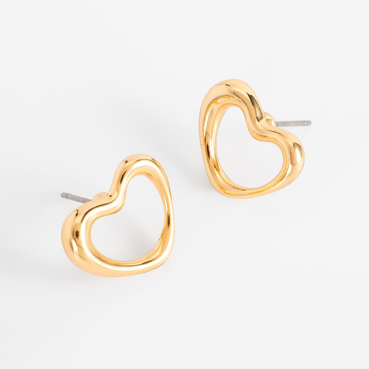 Gold plated earrings with organic open heart polished design