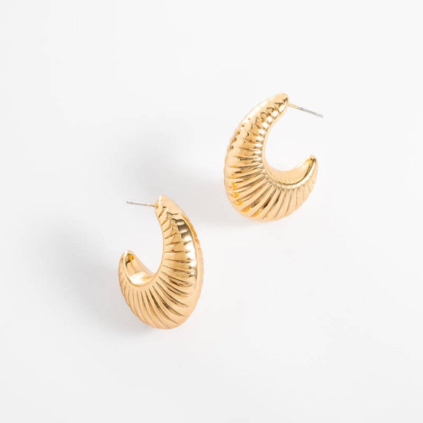 Gold plated earrings modern textured chunky hoop design