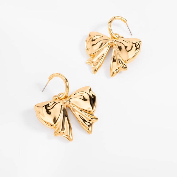 Gold plated earrings bow shape polished voluminous design