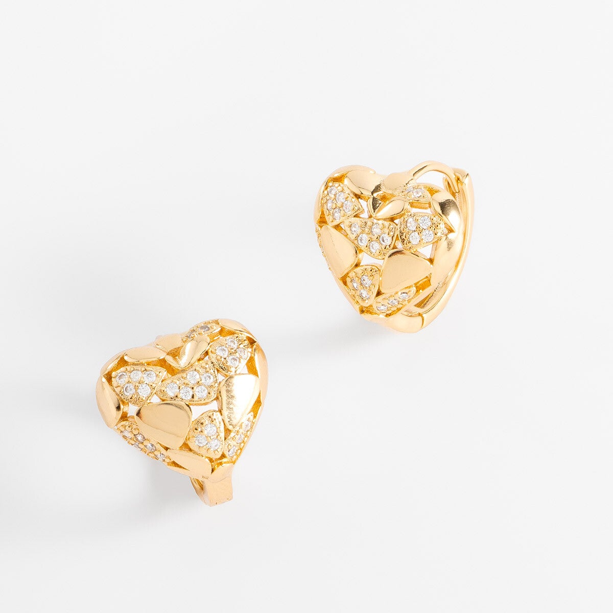 Gold plated heart earrings brilliant crystal accent design