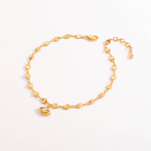 Eye- Gold-plated anklet with double chain and charm