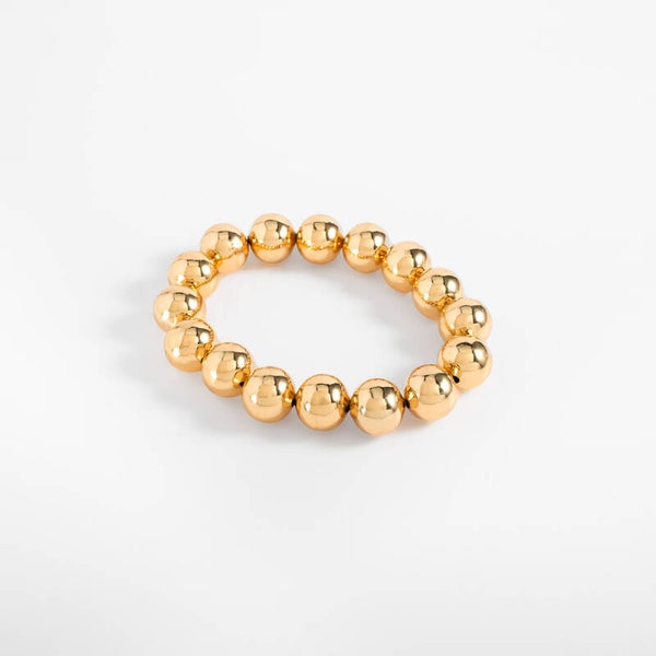 Gold plated bracelet large polished spheres elastic design