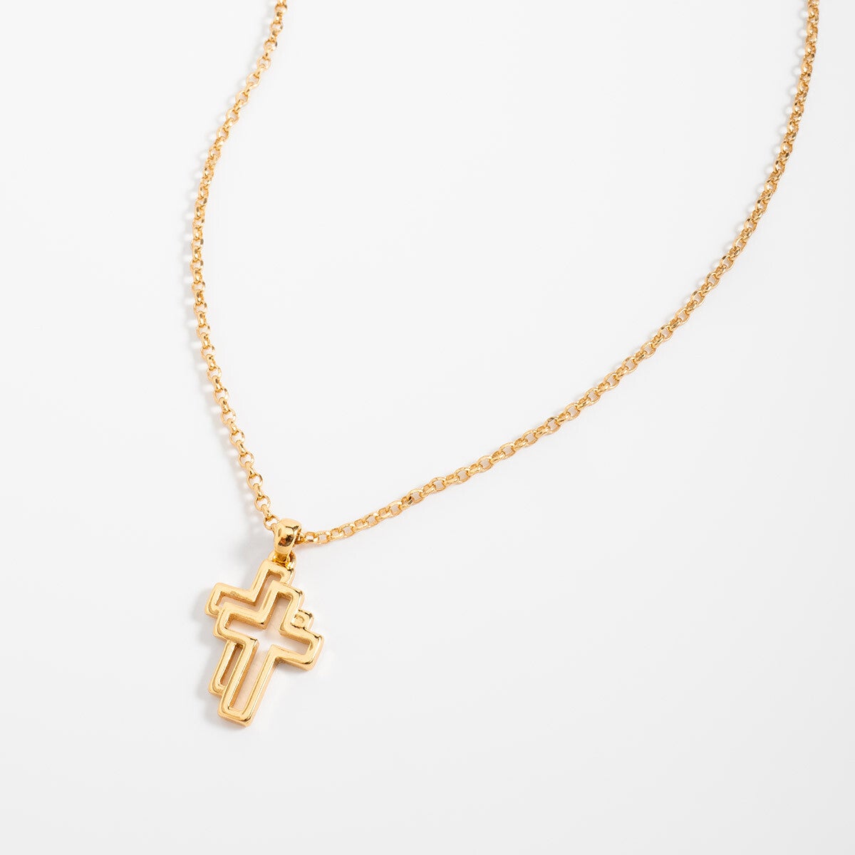 Unisex Gold plated necklace double line cross pendant modern