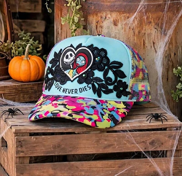 Love Never Dies Trucker Hat, Nightmare Before Christmas Hat