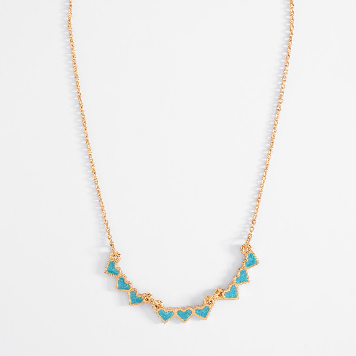 GOLD PLATED NECKLACE 34 CM + 5 CM EXT. WITH AQUA COLOR ENAMEL