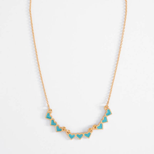 GOLD PLATED NECKLACE 34 CM + 5 CM EXT. WITH AQUA COLOR ENAMEL