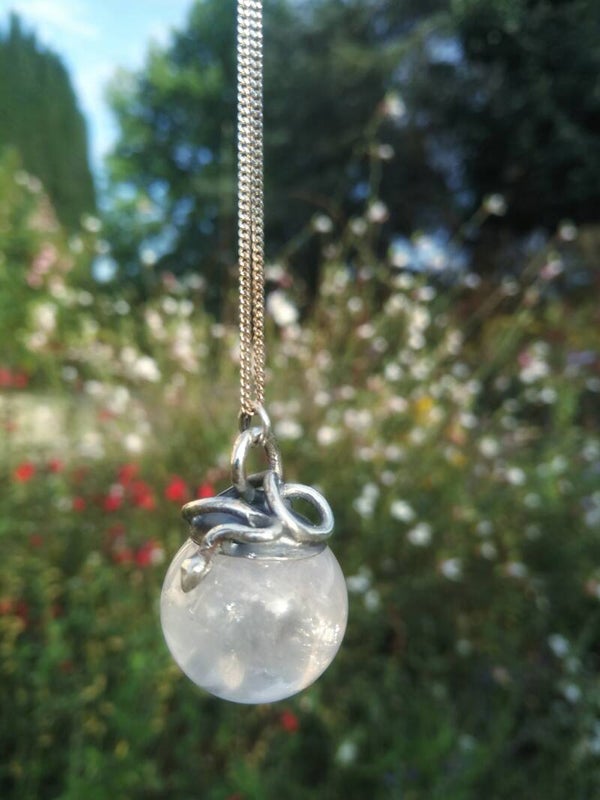 The Serpent Oracle, rose Quartz & sterling silver pendant.