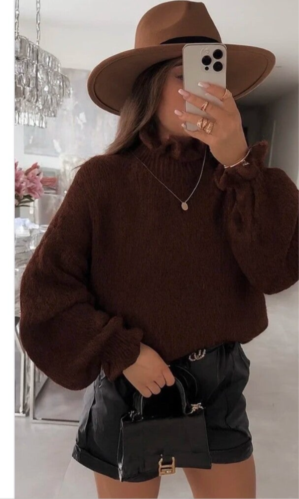 Pull col roulé ondulé en laine