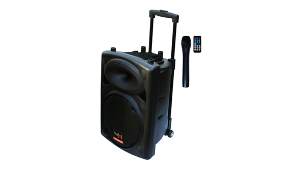 Mobile PA Sound Anlage Akku-MP3-USB-SD FM-Radio inkl. Funkmikrofon Party Lautsprecher Soundsystem E-Lektron EL25-M 500W