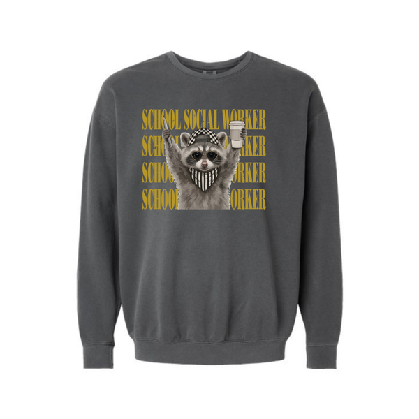 Comfort Colors Crewneck- Raccoon School Social Worker
