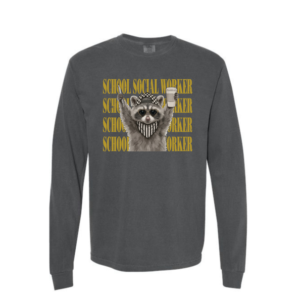 Comfort Colors Long Sleeve-Raccoon School Social Worker