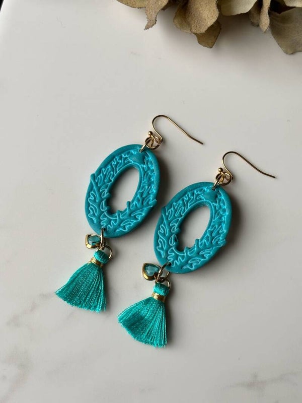 Turquoise Kwast Oorhangers