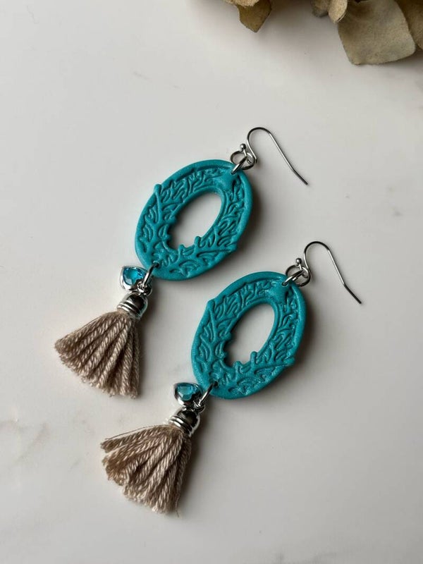 Turquoise Kwast Oorhangers (zilver)