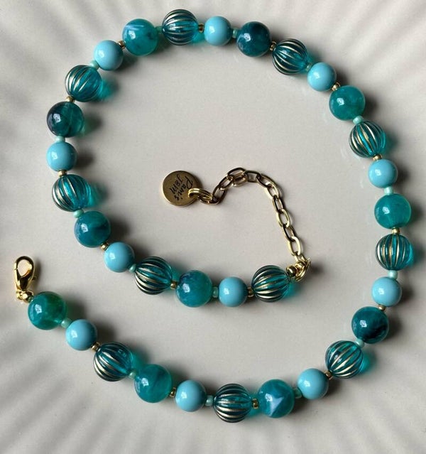 Turquoise Kralenketting |  Zomerse Statement Ketting Goud