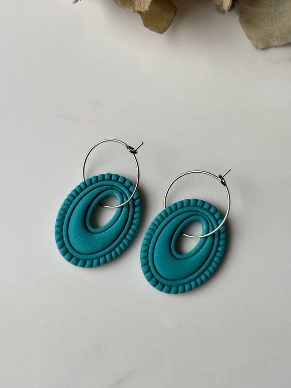 Turquoise Ovaal Creolen |  Polymeerklei Oorbellen Statement